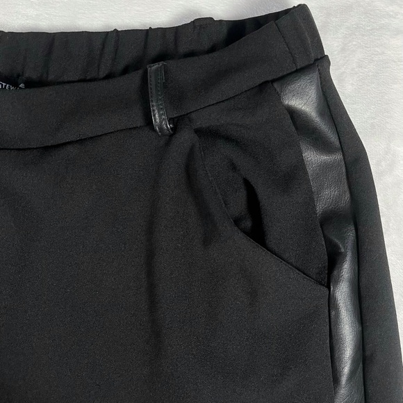 ASHLEY STEWART Black Faux Leather Tuxedo Stripe Pull On Straight Leg Dress Pants - Picture 4 of 8